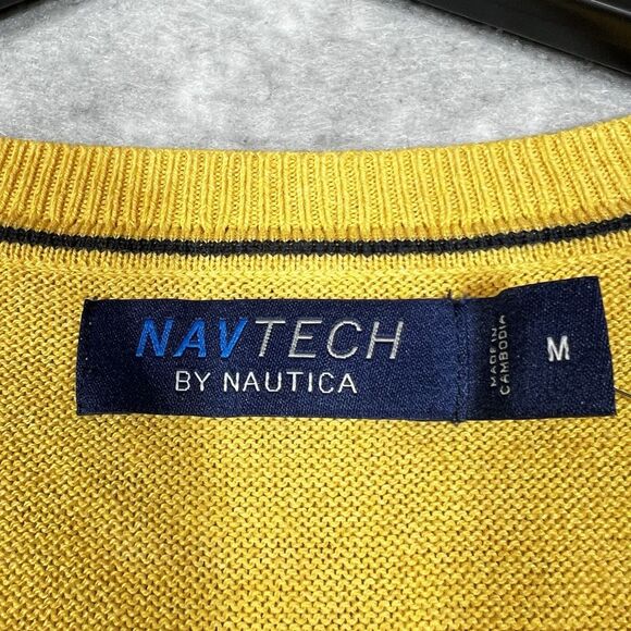 Nautica Sweater Mens Medium Yellow Lightweight Navtech Jersey V-Neck Sweater NWT - Picture 9 of 11